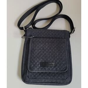 Vera Bradley Quilted Crossbody Hipster Purse Black Adj Strap Multi Pockets EUC